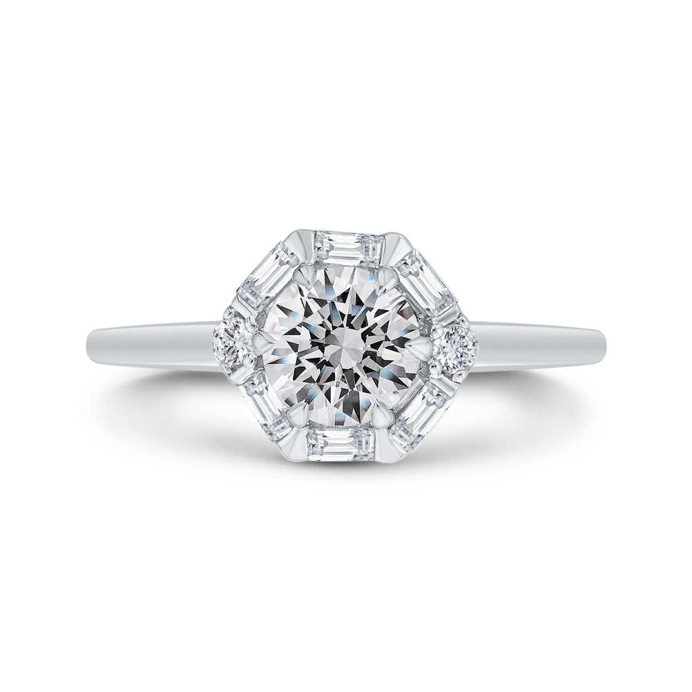 14k white gold round diamond halo engagement ring (semi mount)