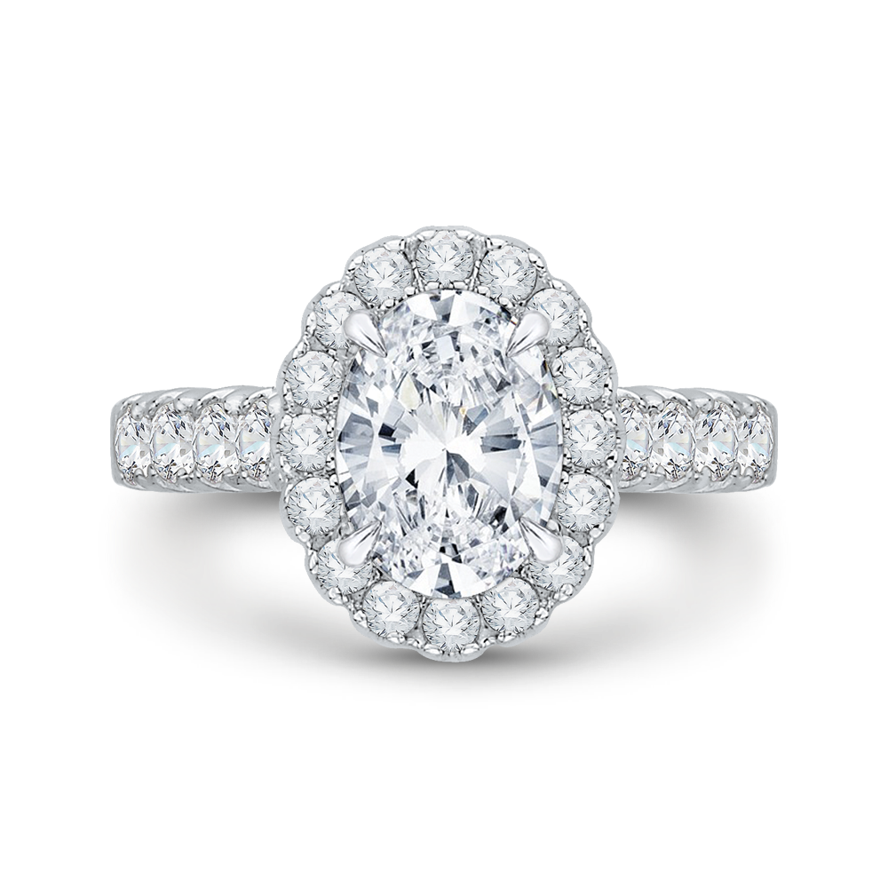 oval diamond halo engagement ring in 14k white gold (semi mount)