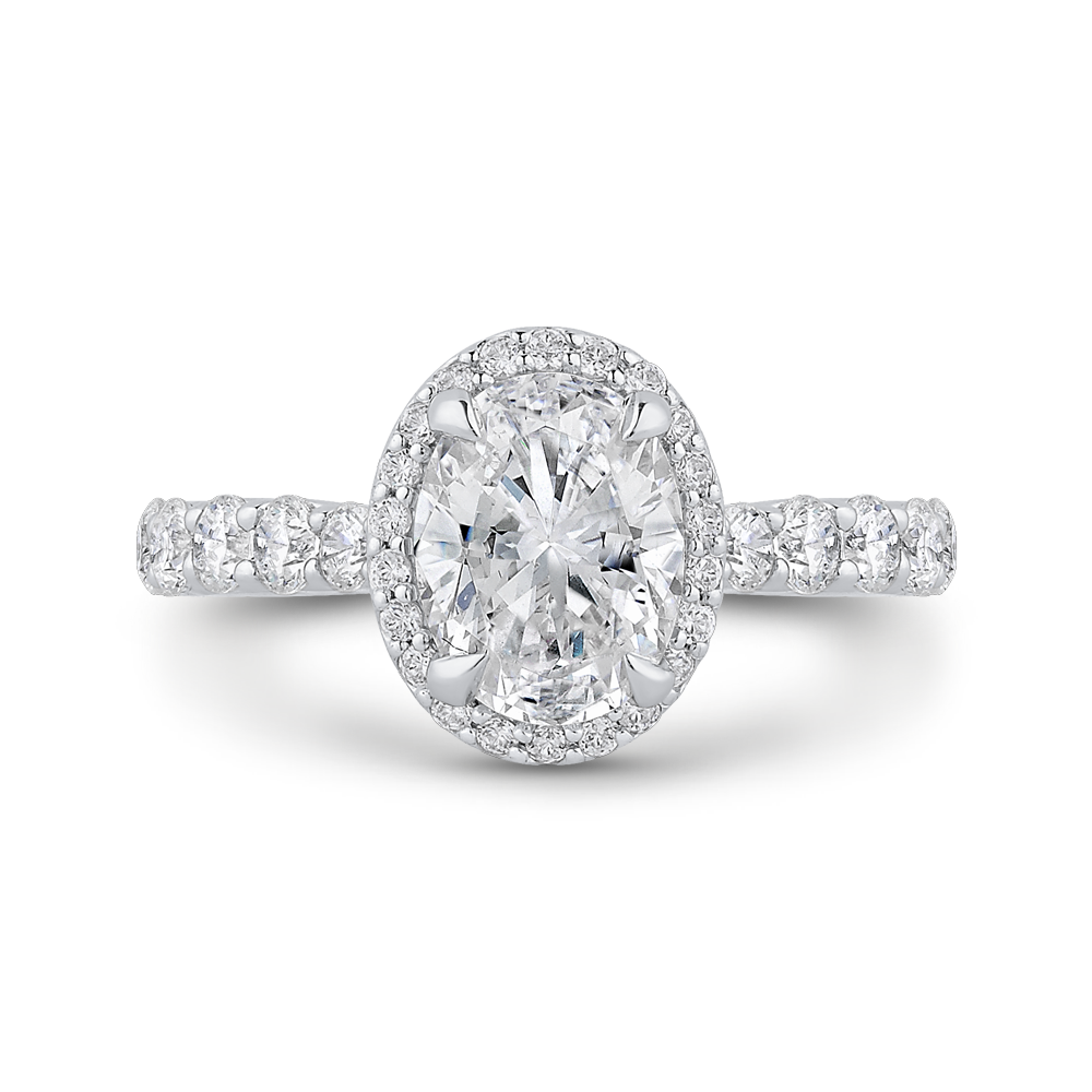 oval diamond halo engagement ring in 14k white gold (semi mount)