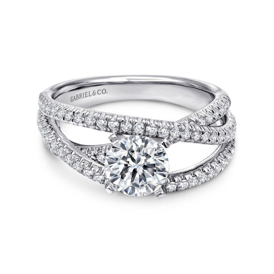 14k white gold round free form diamond engagement ring