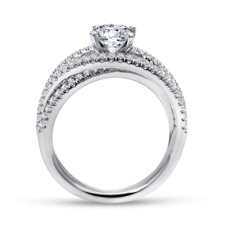14k white gold round free form diamond engagement ring