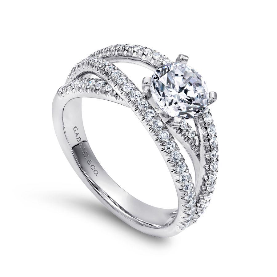 14k white gold round free form diamond engagement ring