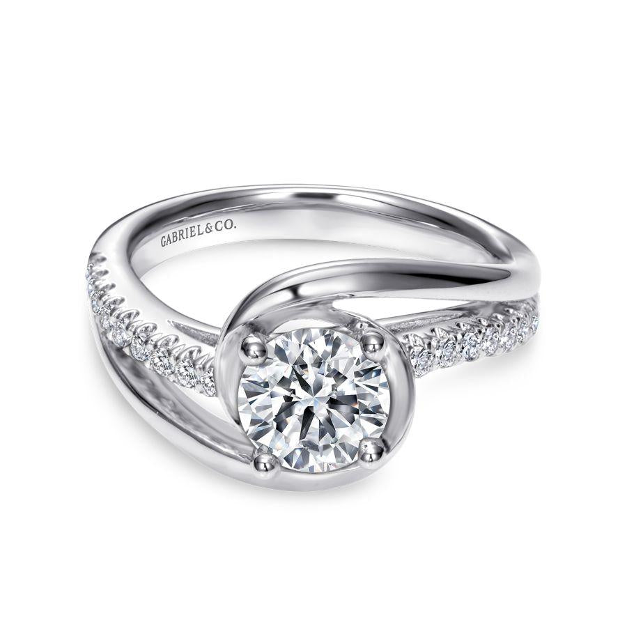 14k white gold round bypass diamond engagement ring