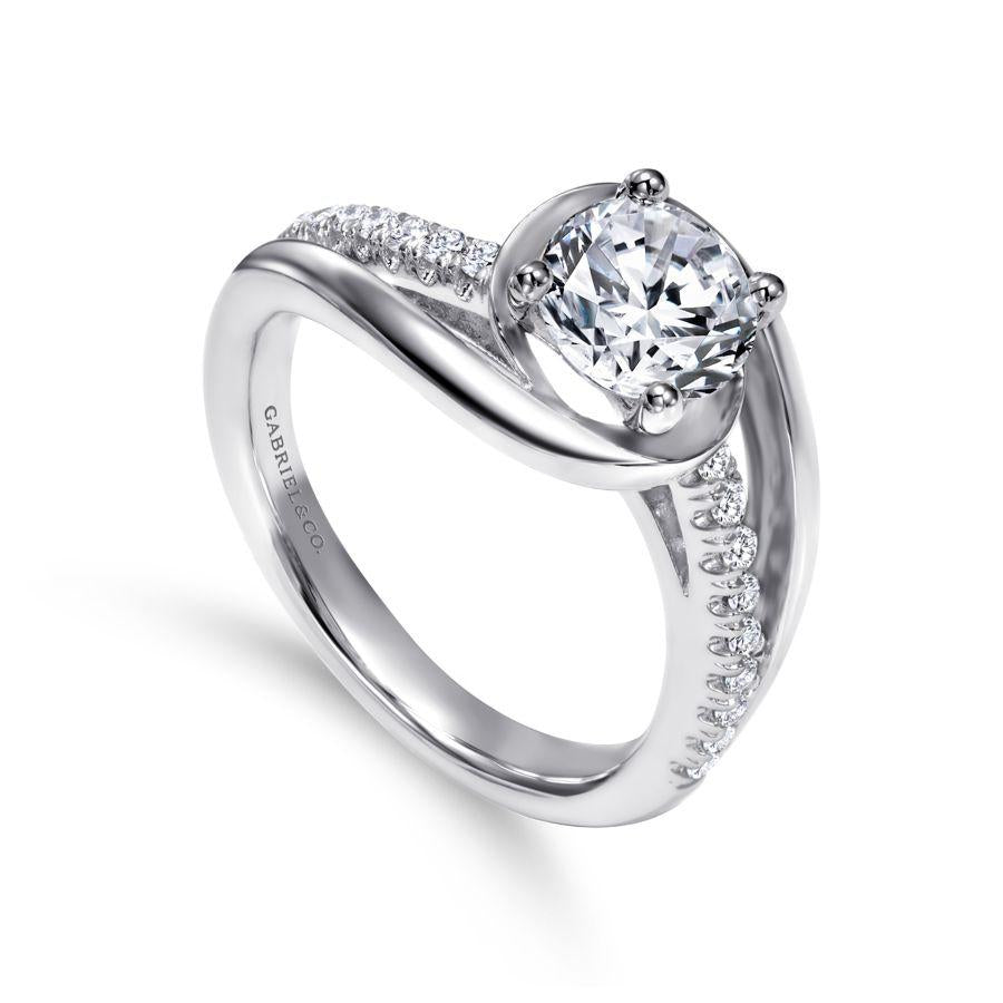 14k white gold round bypass diamond engagement ring