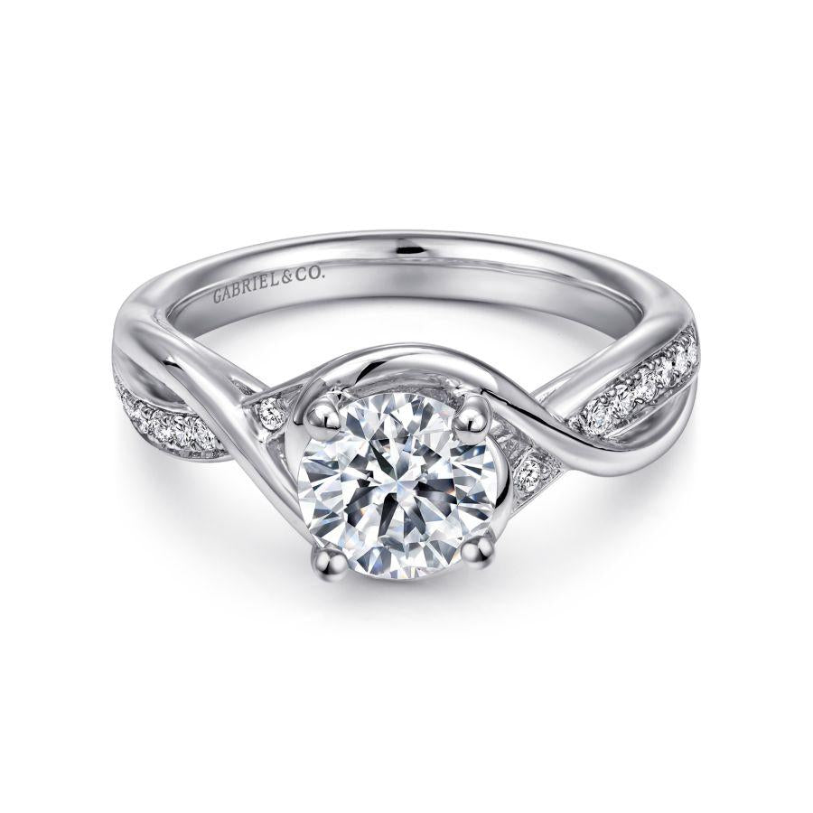 14k white gold round twisted diamond engagement ring