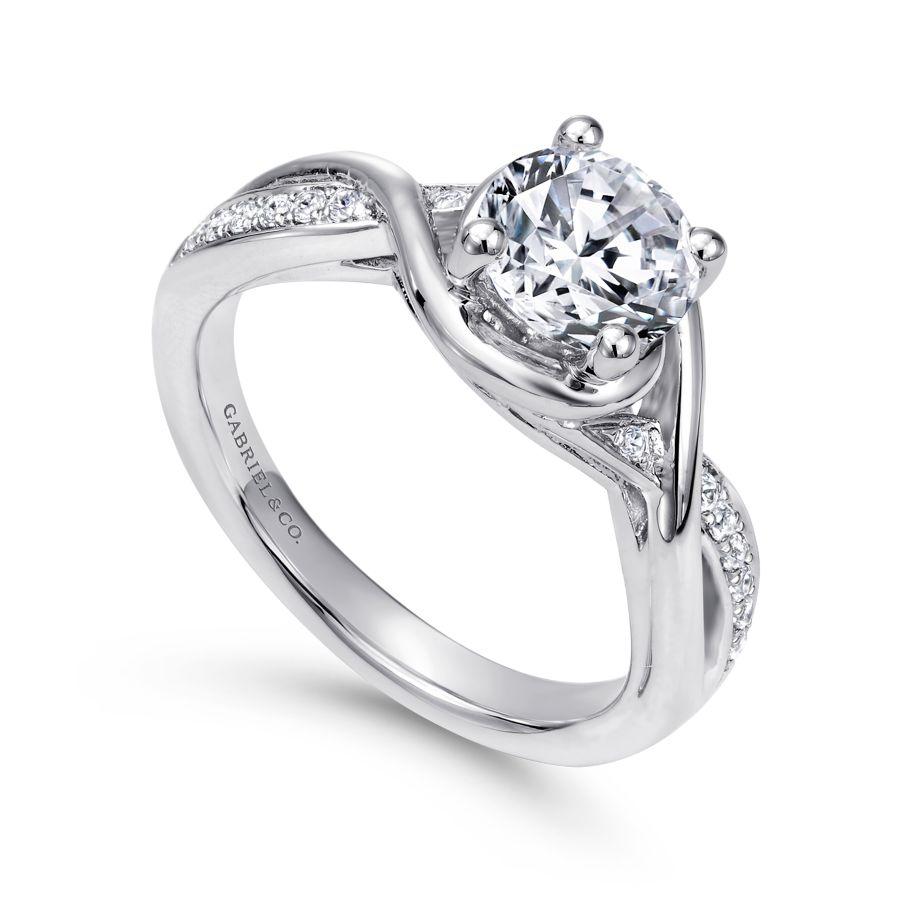 14k white gold round twisted diamond engagement ring