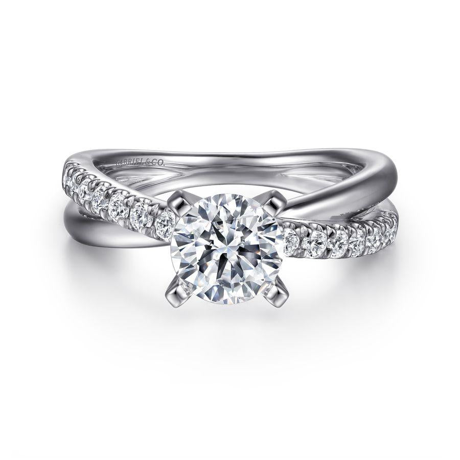 14k white gold round twisted diamond engagement ring