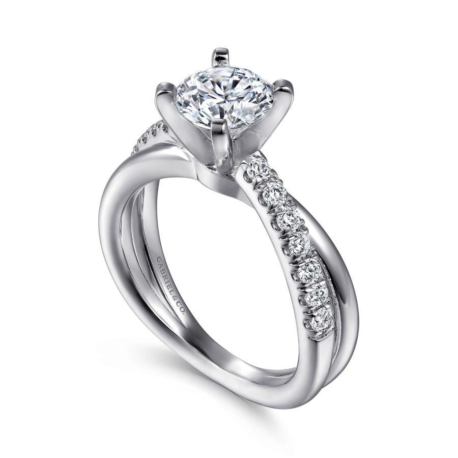 14k white gold round twisted diamond engagement ring