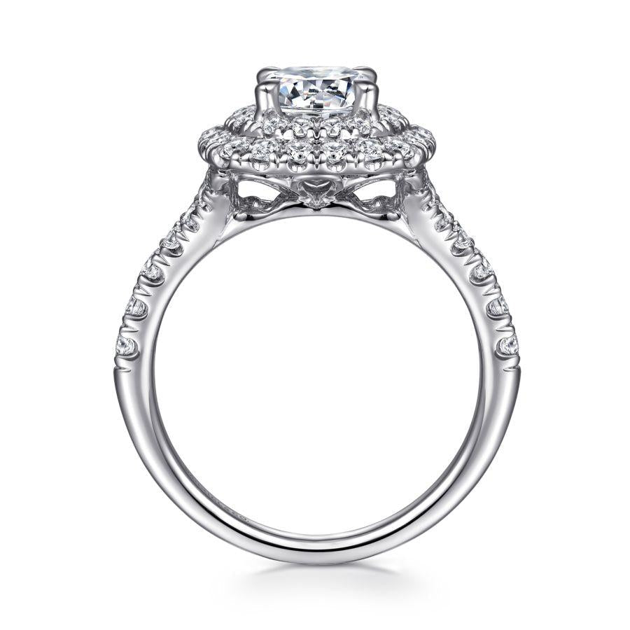 14k white gold cushion double halo round diamond engagement ring