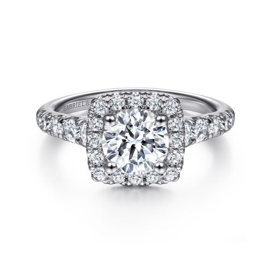 14k white gold cushion halo round diamond engagement ring
