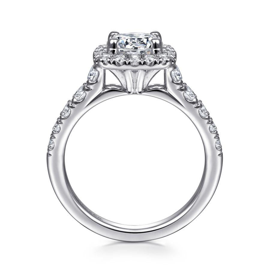 14k white gold cushion halo round diamond engagement ring