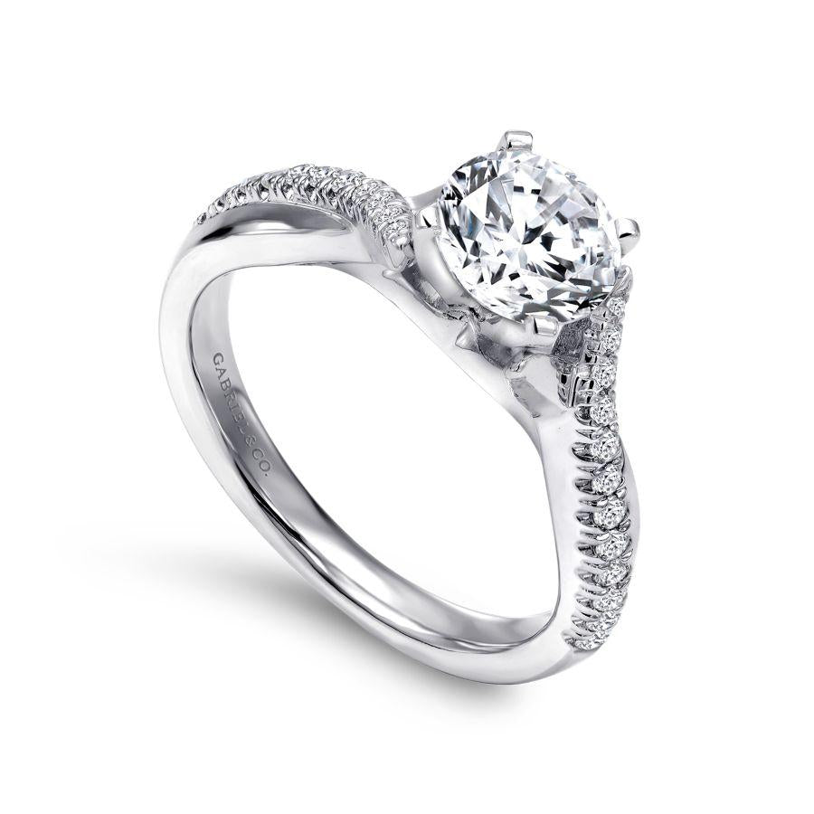 14k white gold round twisted diamond engagement ring
