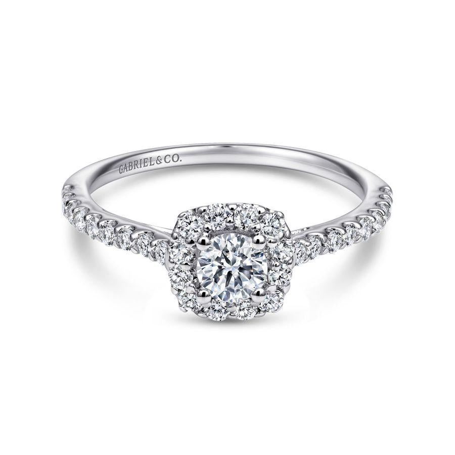 14k white gold round halo diamond engagement ring
