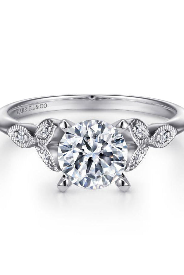 vintage inspired 14k white gold split shank round diamond engagement ring