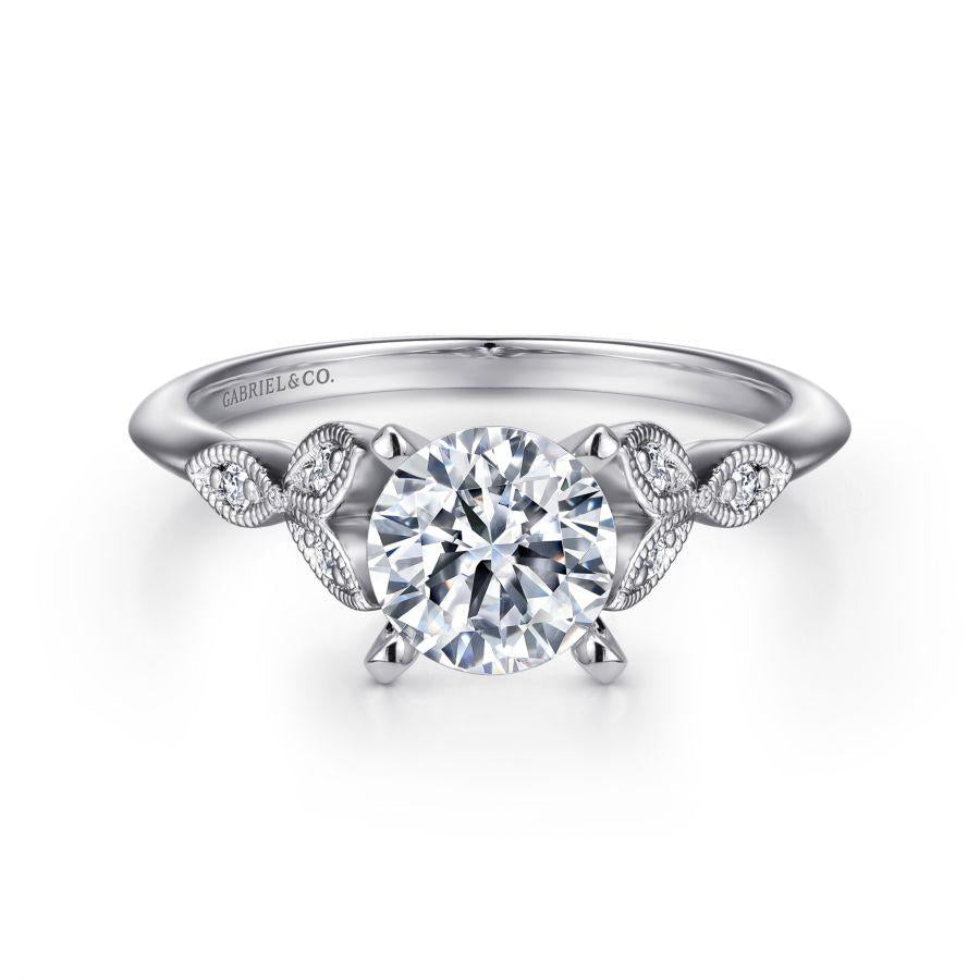 vintage inspired 14k white gold split shank round diamond engagement ring