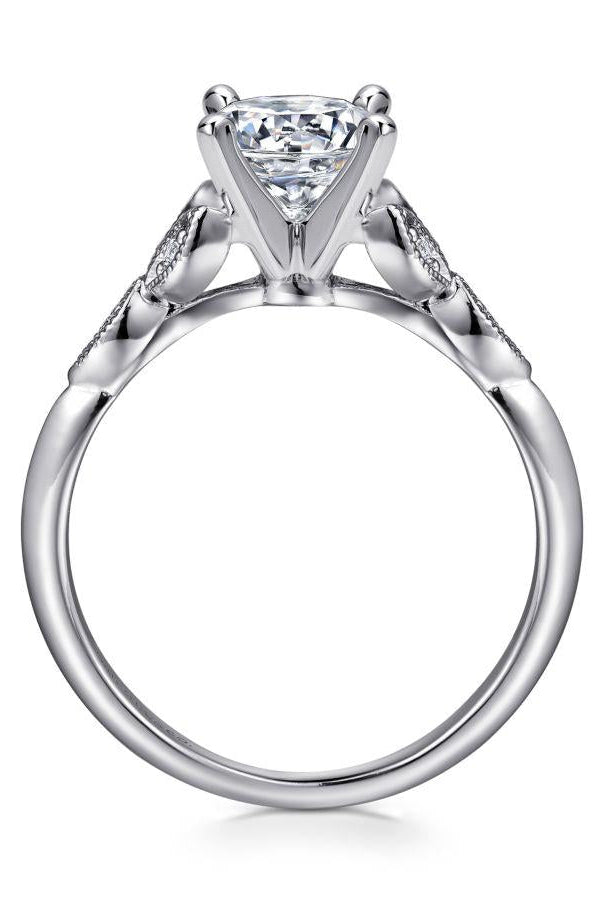 vintage inspired 14k white gold split shank round diamond engagement ring