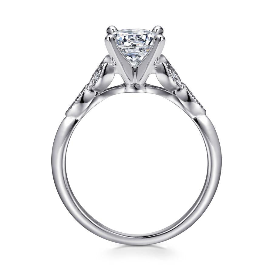 vintage inspired 14k white gold split shank round diamond engagement ring