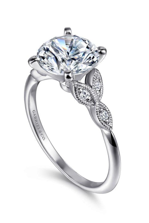 vintage inspired 14k white gold split shank round diamond engagement ring