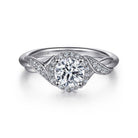 vintage inspired 14k white gold round halo diamond engagement ring
