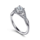 vintage inspired 14k white gold round halo diamond engagement ring