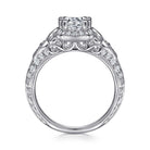 vintage inspired 14k white gold fancy halo round diamond engagement ring