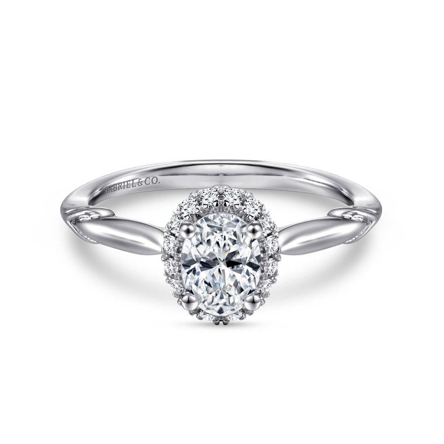 14k white gold oval halo diamond engagement ring