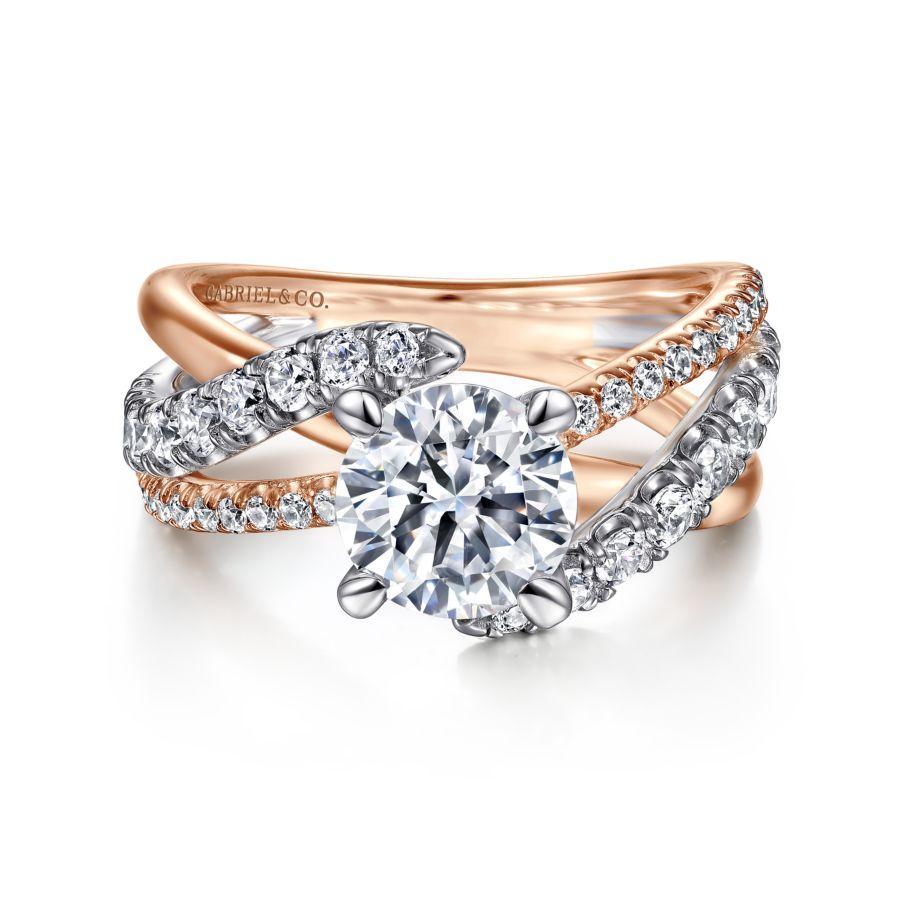 14k white-rose gold round free form diamond engagement ring