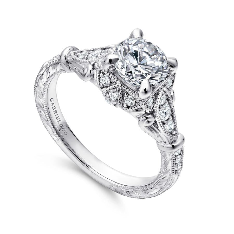 unique 14k white gold vintage inspired halo diamond engagement ring