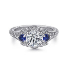 14k white gold round sapphire and diamond engagement ring