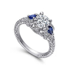 14k white gold round sapphire and diamond engagement ring