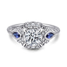14k white gold round sapphire and diamond engagement ring