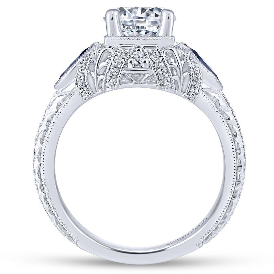 14k white gold round sapphire and diamond engagement ring