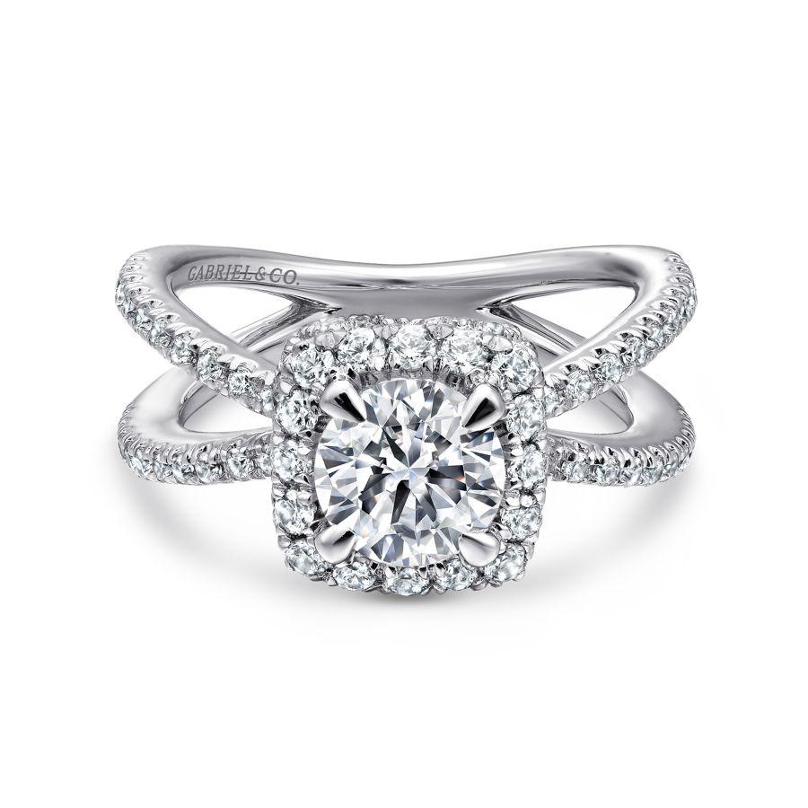 14k white gold cushion halo round diamond engagement ring