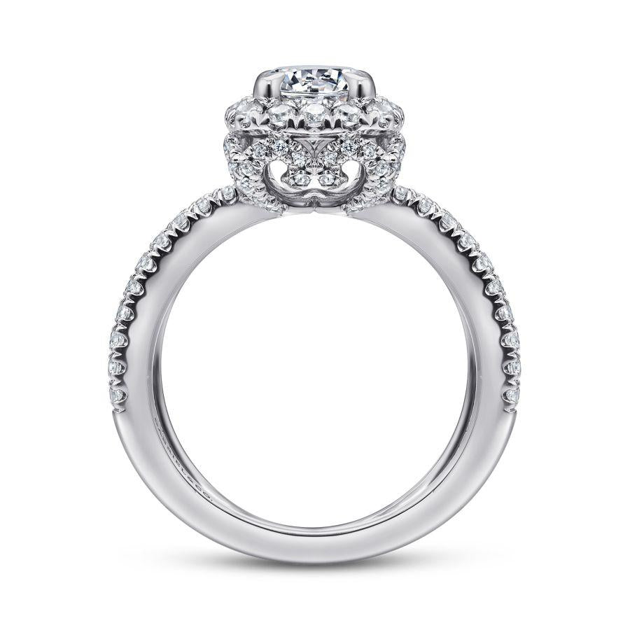 14k white gold cushion halo round diamond engagement ring