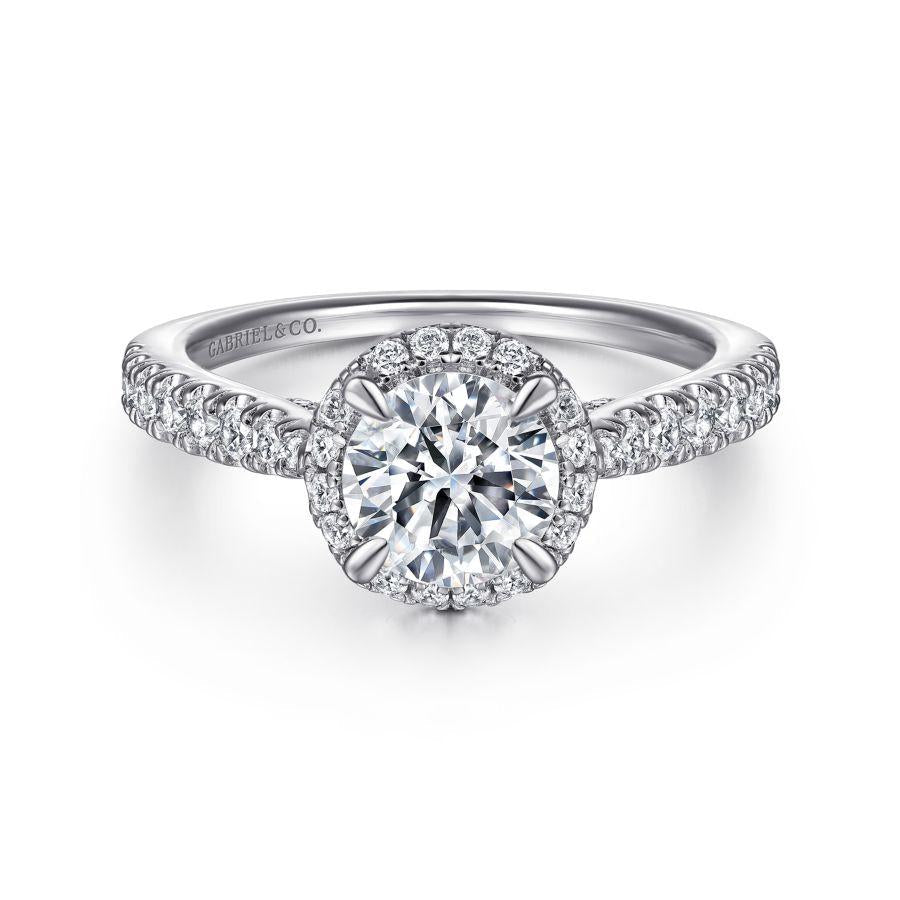 14k white gold round halo diamond engagement ring