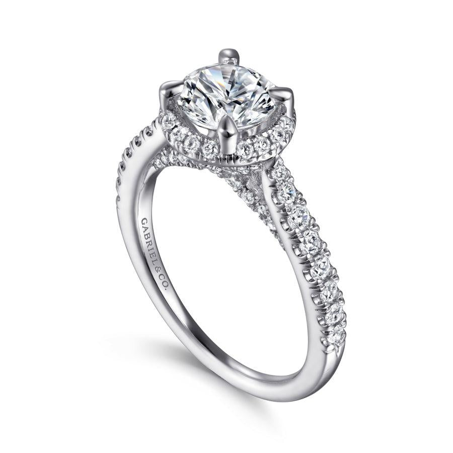 14k white gold round halo diamond engagement ring