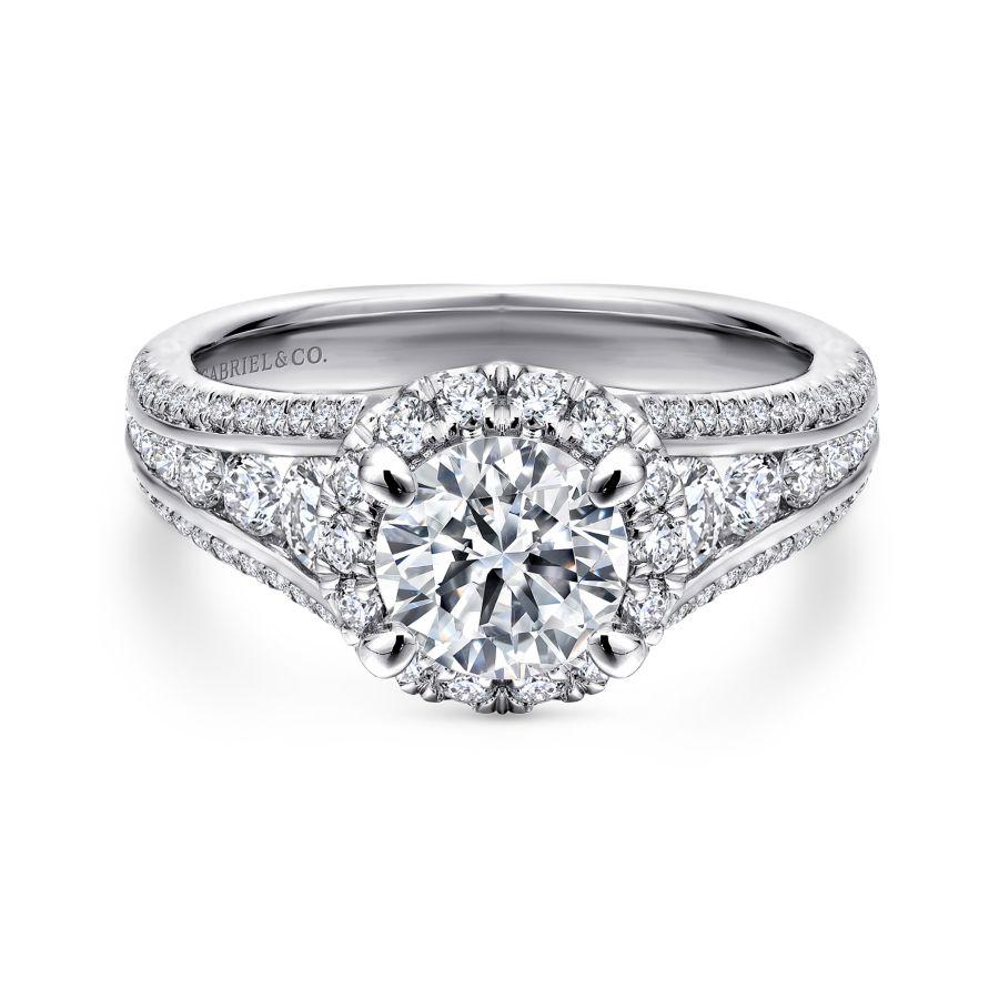 14k white gold round halo diamond engagement ring