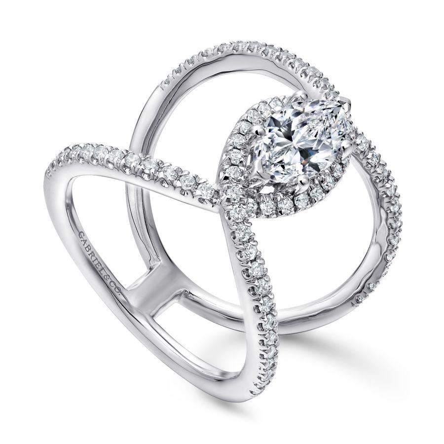 14k white gold marquise halo diamond engagement ring