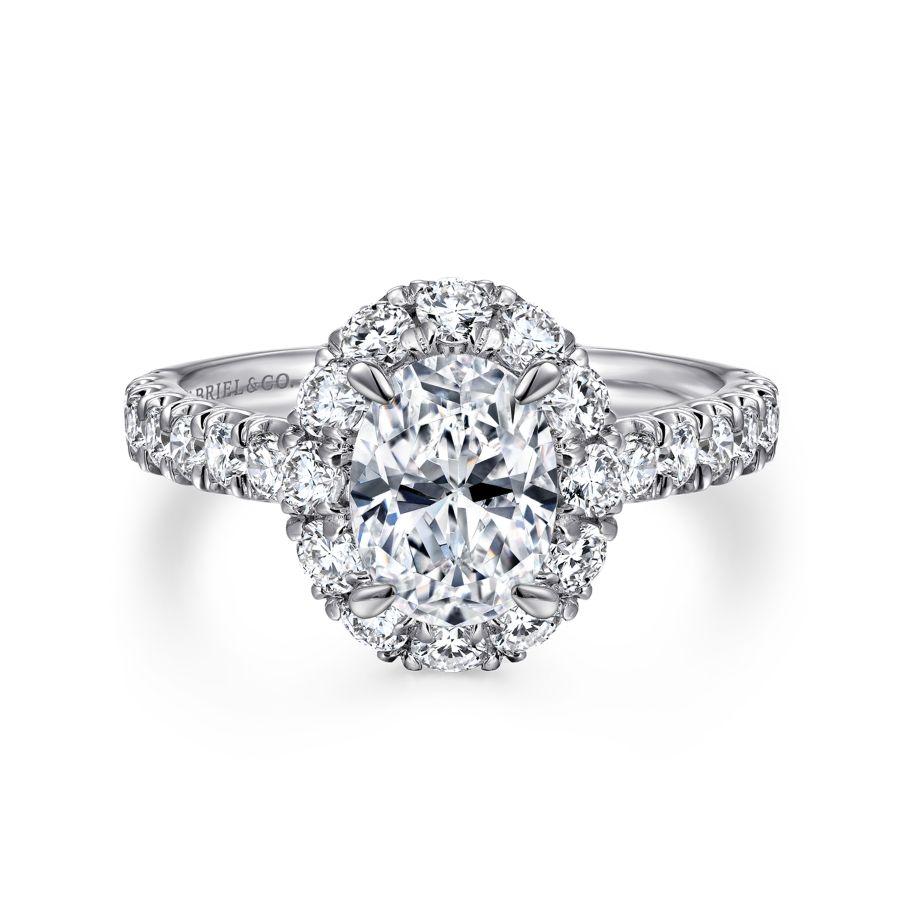 14k white gold oval halo diamond engagement ring