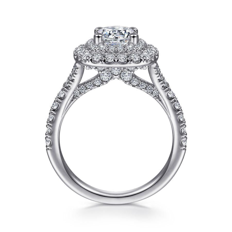 14k white gold cushion double halo round diamond engagement ring