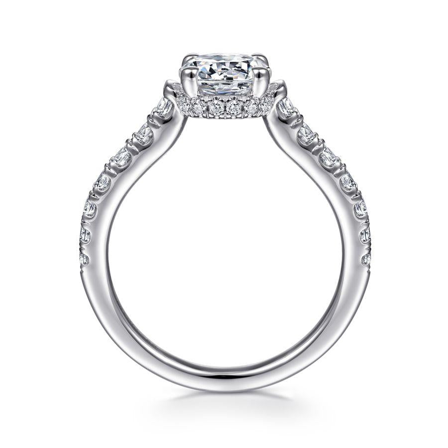 14k white gold hidden halo round diamond engagement ring