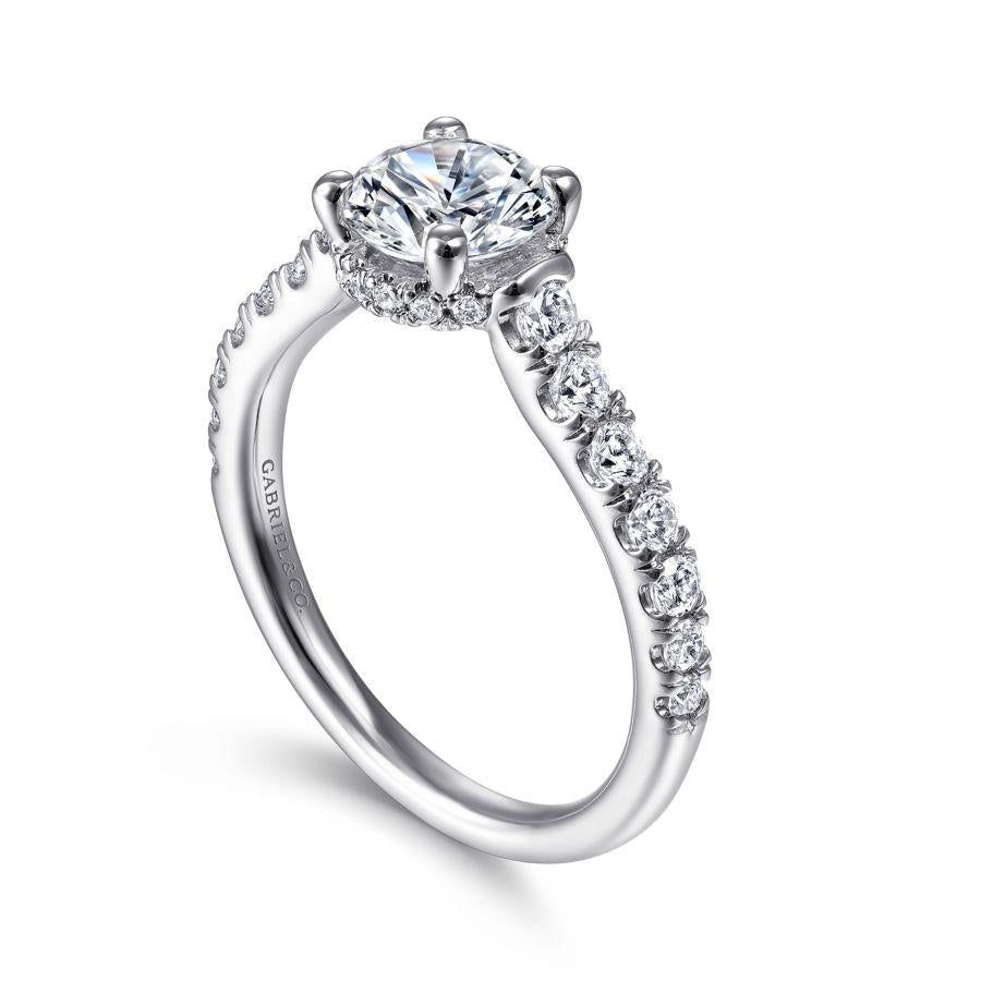 14k white gold hidden halo round diamond engagement ring