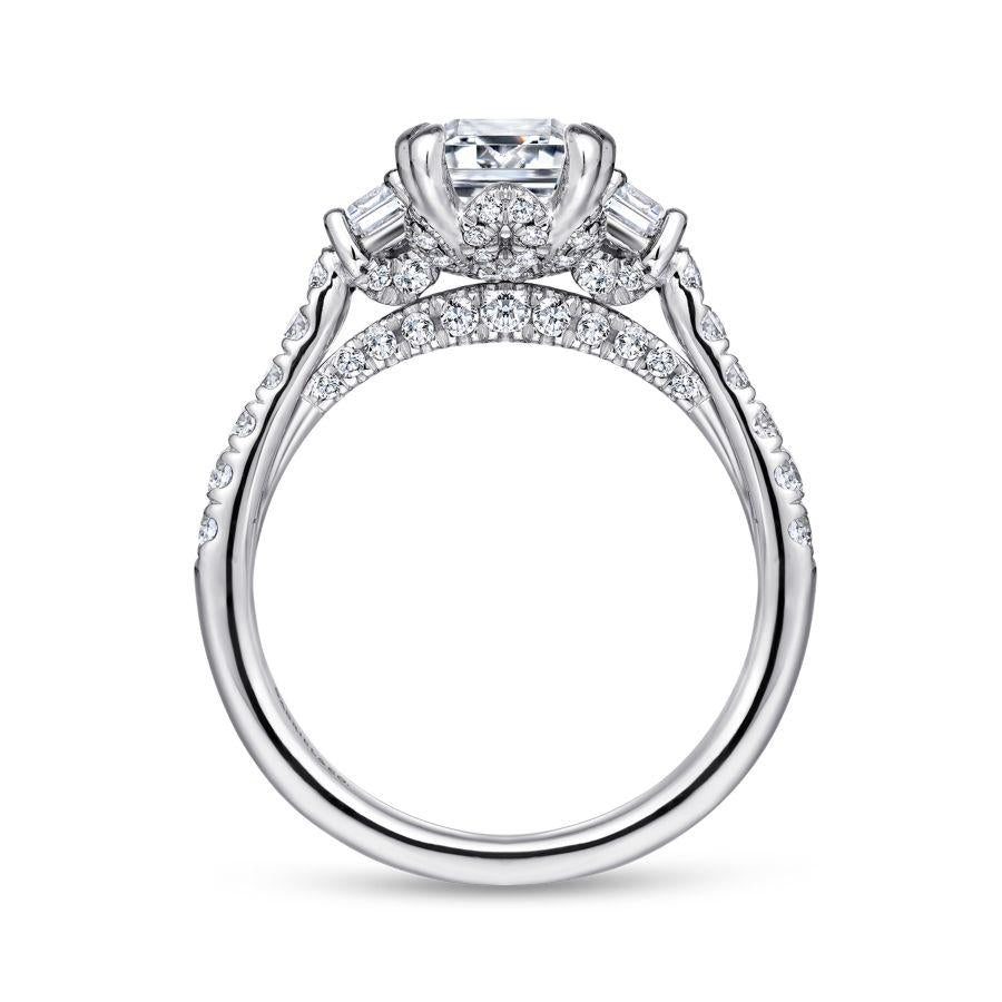 14k white gold emerald cut three stone diamond engagement ring