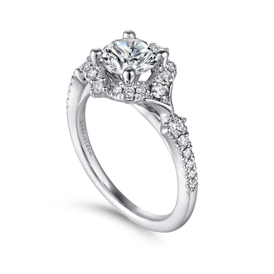 unique 14k white gold vintage inspired halo diamond engagement ring