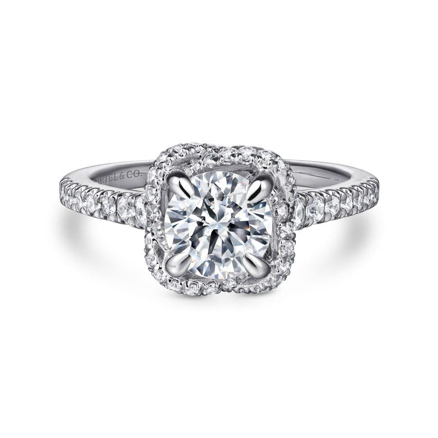 14k white gold cushion halo round diamond engagement ring