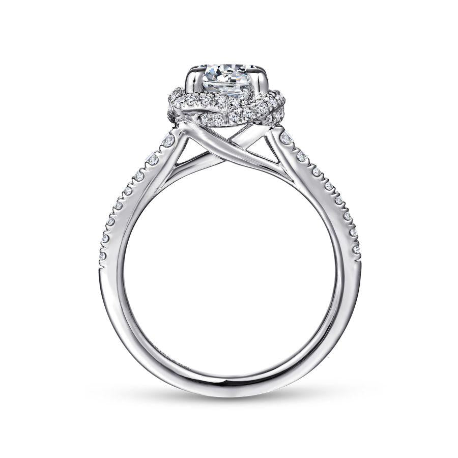 14k white gold cushion halo round diamond engagement ring