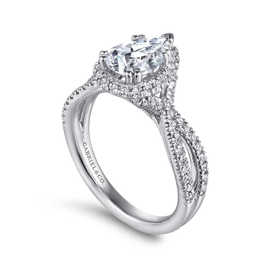 14k white gold pear shape halo diamond engagement ring