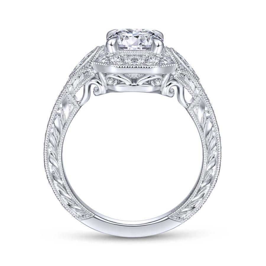art deco 14k white gold round halo diamond engagement ring