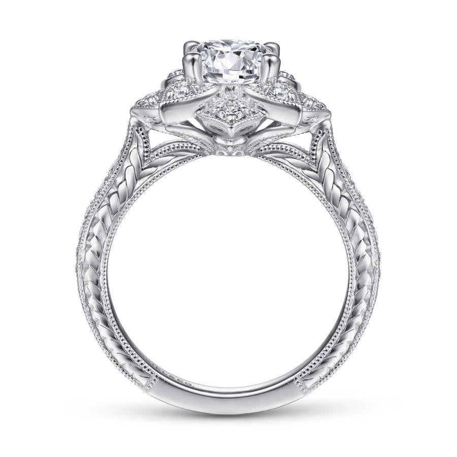 unique 14k white gold halo diamond engagement ring