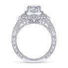 vintage inspired 14k white gold round double halo diamond engagement ring